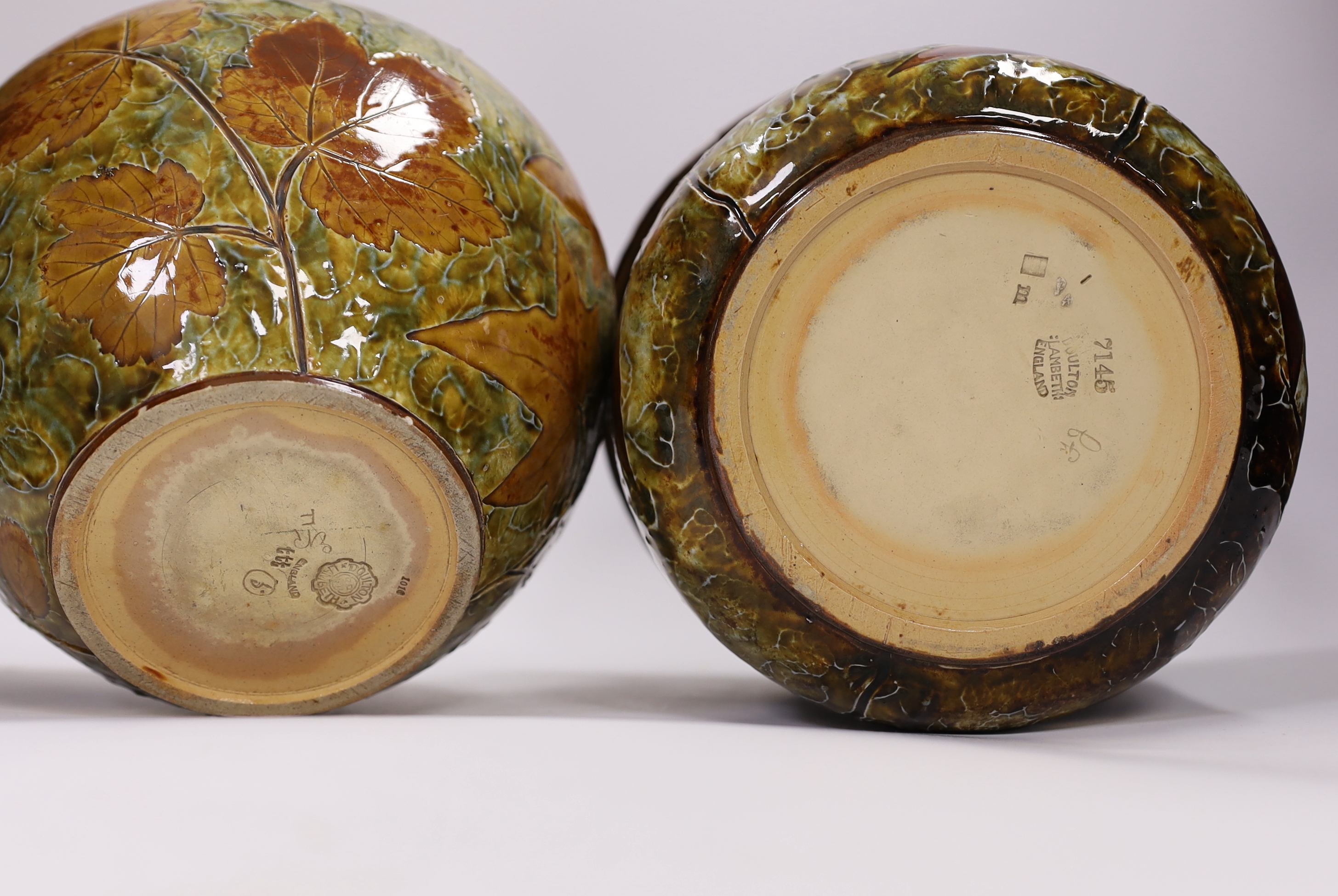 Two Royal Doulton stoneware Natural foliage ware vases, each stamped to the base, 19cm high